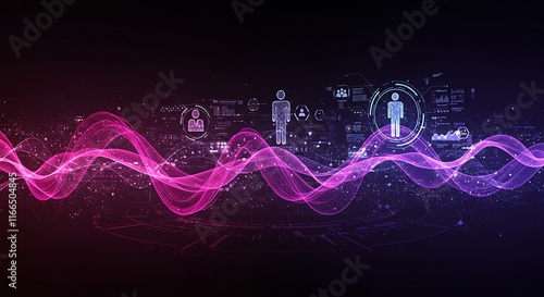 Digital People Network Abstract Tech Background Data Waves Connections