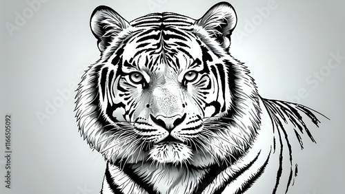 Majestic White Tiger Portrait in Black and White photo