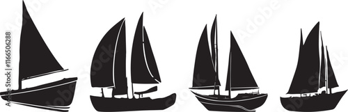 set of sail boats vector black silhouette vector artwork illustration