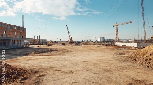 Industrial Building Construction Site with Wide Open Space