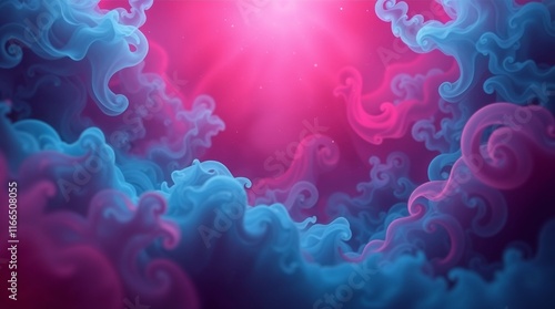 High-resolution stock photo depicting an ethereal, spiritual scene in rich burgundy and deep blue hues.  The image features 3D design elements, motion graphic style, sophisticated elegance, and a drea photo