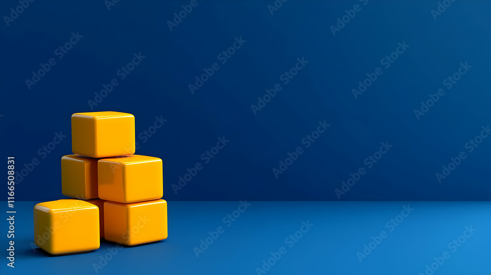 Yellow building blocks arranged on a blue background. Yellow building blocks arranged on a blue background.
