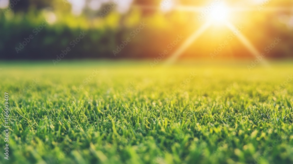 A vibrant green lawn glows under the warm sunlight, enhancing the tranquility of a peaceful garden during daylight A vibrant green lawn glows under the warm sunlight, enhancing the tranquility of a peaceful garden during daylight
