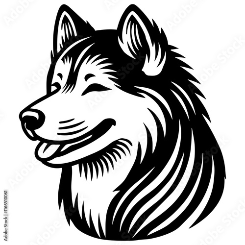 "majestic husky vector design featuring striking blue eyes, thick fur, and an energetic, bold personality"