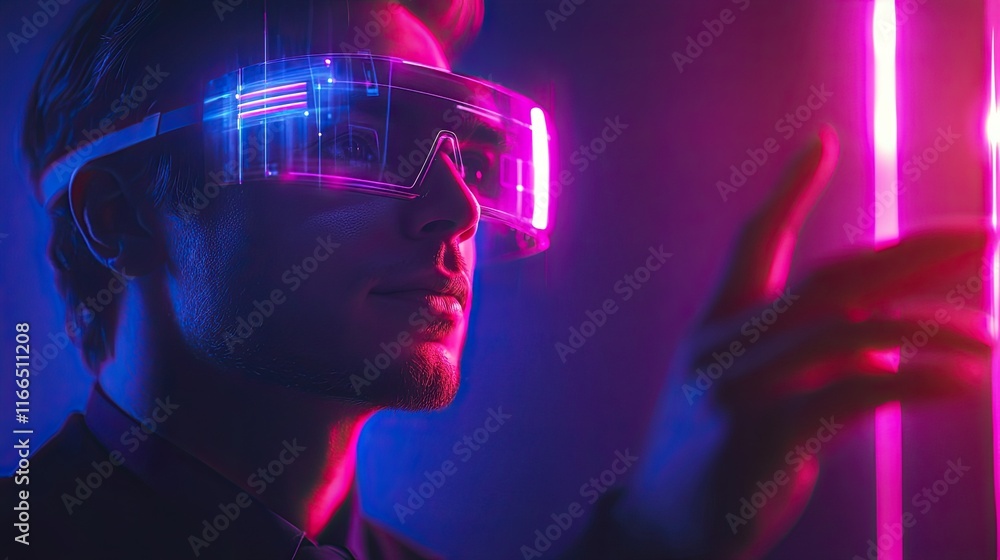 A businessman in tech support, interacting with a hologram concept. - A businessman in tech support, interacting with a hologram concept. -