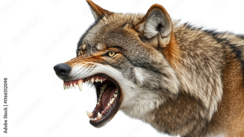 Fototapeta premium A fierce wolf with bared teeth, showcasing its powerful and aggressive expression.