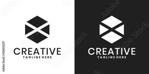 Letter X logo design, geometric hexagon shape