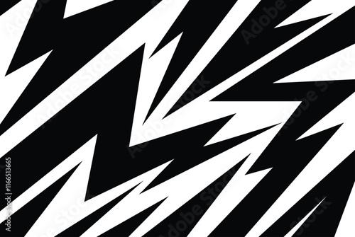 Abstract black and white background with spikes and zigzag line pattern