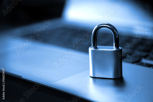 Padlock on keyboard computer; Data security, Data protection and cyber security concept