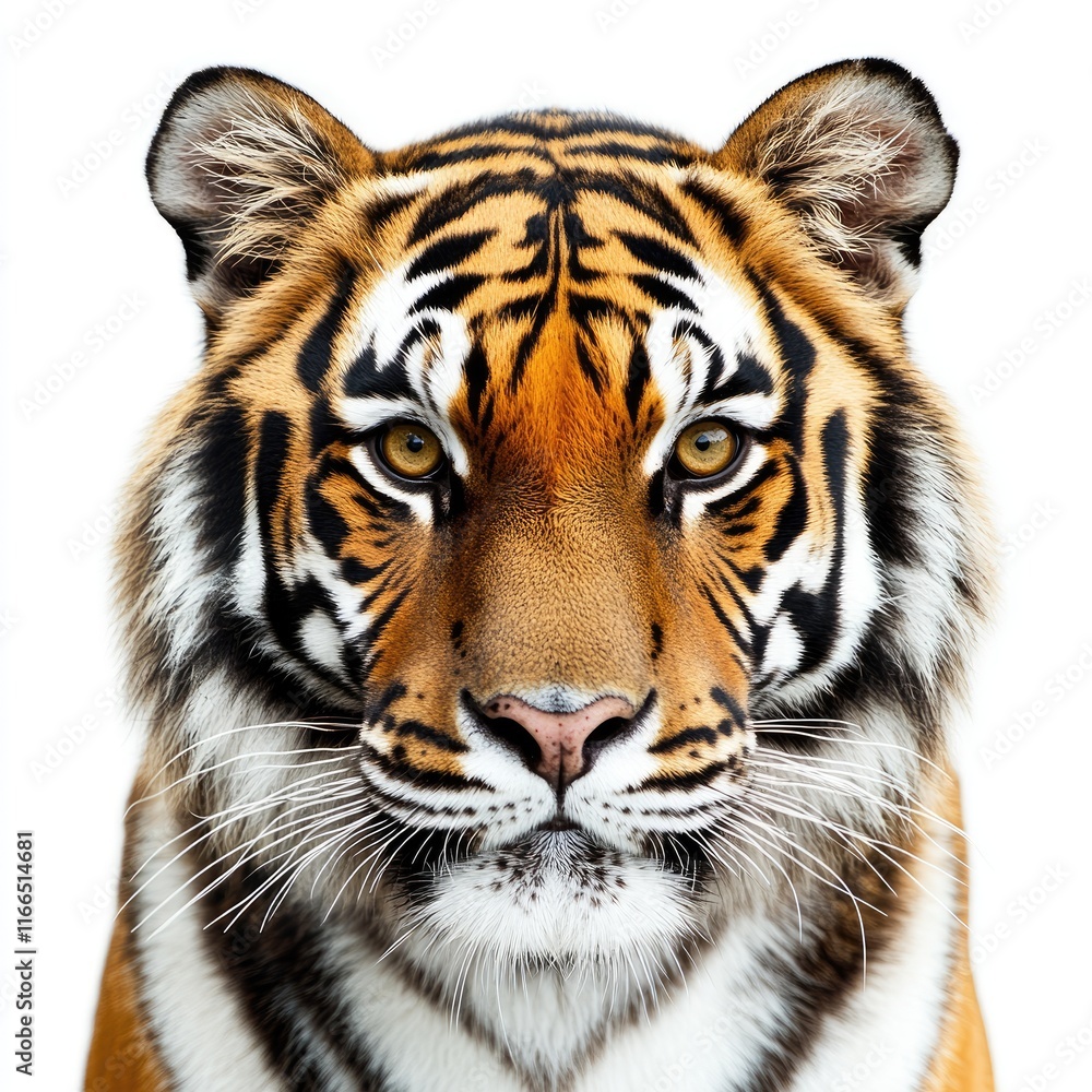 Fototapeta premium A close-up portrait of a tiger showcasing its striking features and intense gaze.