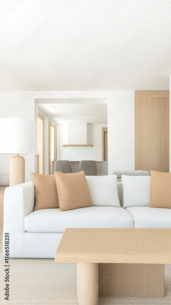 Modern minimalistic living room with neutral tones and natural light Modern minimalistic living room with neutral tones and natural light