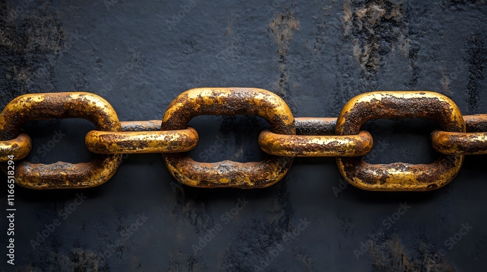 Close-up of rusted metal chain links against a textured dark background. Close-up of rusted metal chain links against a textured dark background.