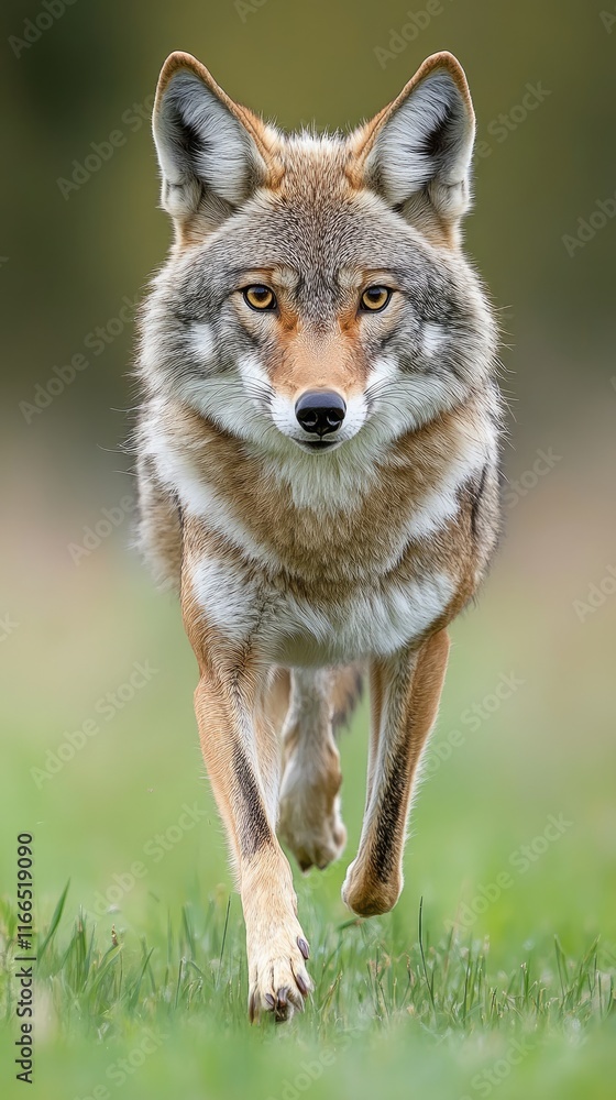 Fototapeta premium A close-up of a coyote walking through a grassy area.