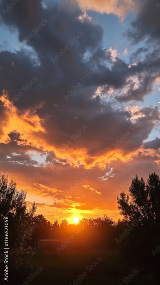 Fototapeta premium Sunrise over clouds with orange sky