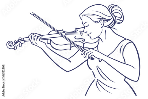 Artistic Woman Playing Violin Line Art Vector Illustration