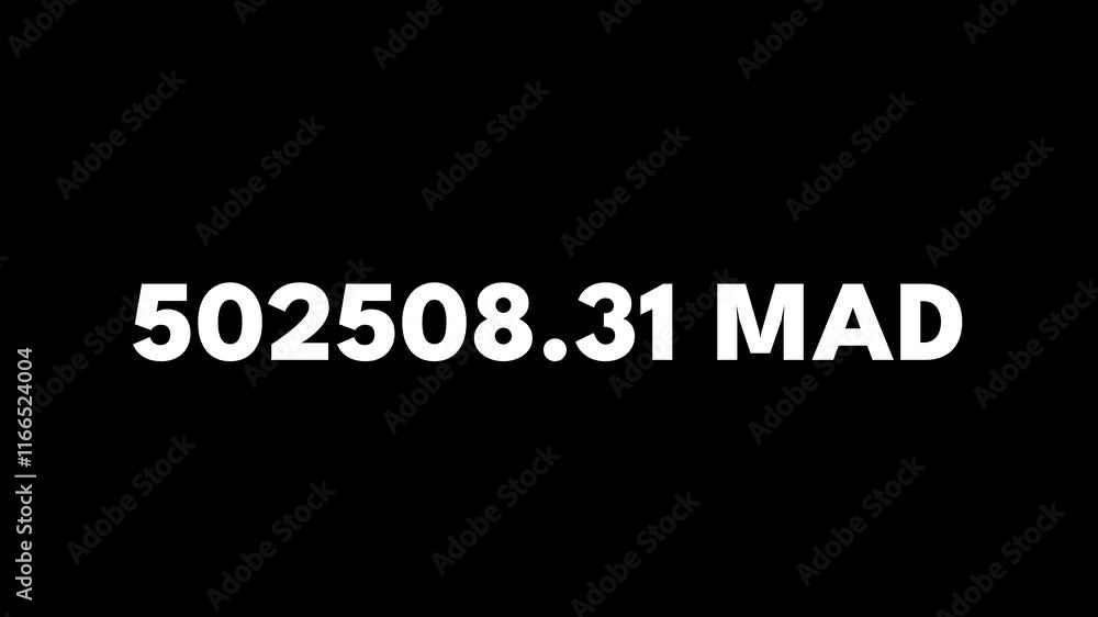 1 Million Moroccan Dirham Counter Number from 0 to 1000000 MAD. Electric Money Counting Digits Numbers. Business Profit and Income, Financial Freedom, Millionaire and Billionaire