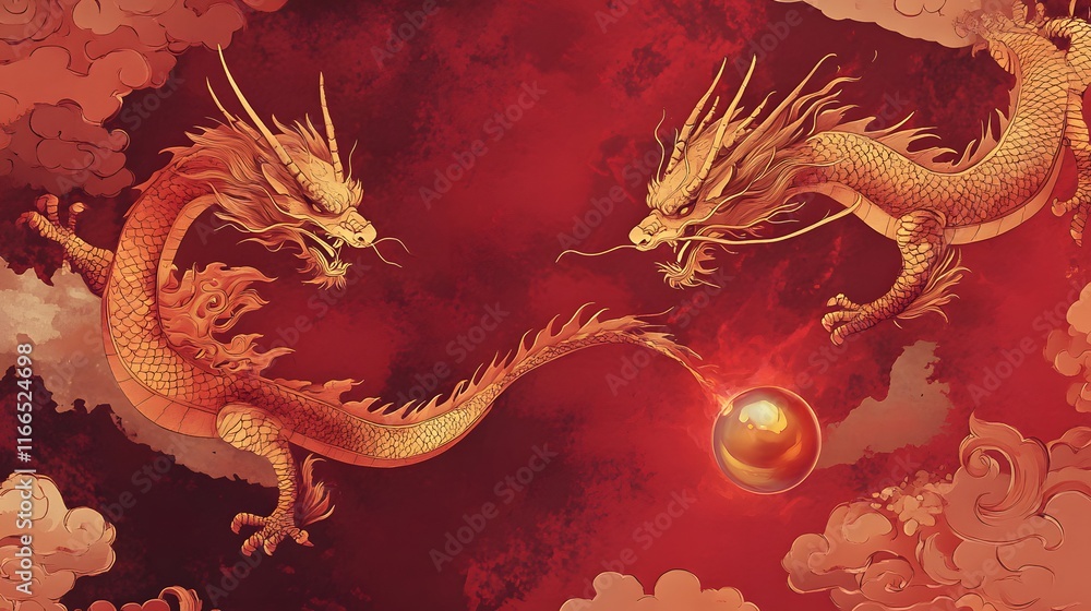 Fototapeta premium Majestic Golden Dragons - Mythical, Legendary, Powerful, Auspicious