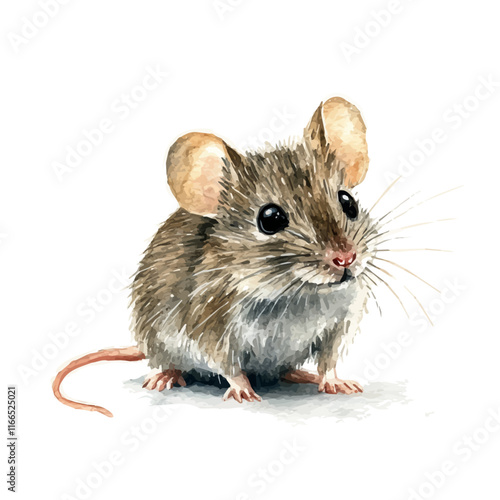 A watercolor vector painting of a mouse, isolated on a white background. Mouse vector.

