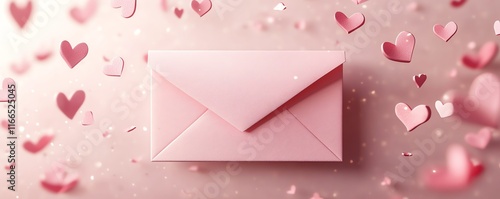 A cute Valentines Day template with a pink envelope illustration, soft colors, and a banner design ideal for lovefilled content and messages