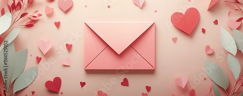 A cute Valentines Day template with a pink envelope illustration, soft colors, and a banner design ideal for lovefilled content and messages