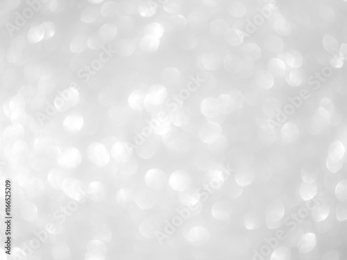 Background grey bokeh abstarct white beige circle light texture bubble blur pattern defocused glowing sparkle snow glitter snowflake magig backdrop ecosystem foreground card silver space decoration. photo