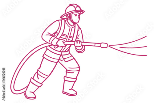 Dynamic Line Drawing of a Firefighter in Action – Vector Illustration