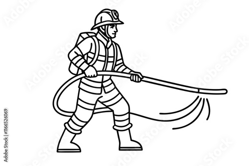 Dynamic Line Drawing of a Firefighter in Action – Vector Illustration
