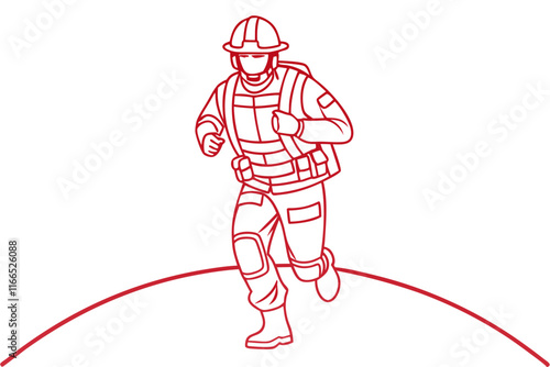Dynamic Line Drawing of a Firefighter in Action – Vector Illustration