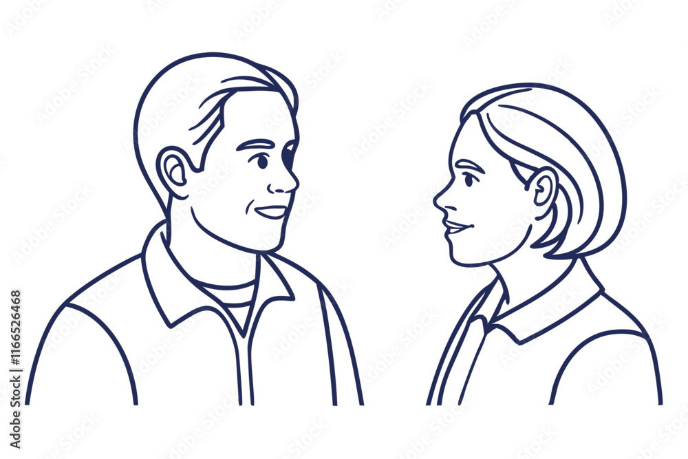 Two People in Discussion. Minimalist Line Art Illustration on White Background Two People in Discussion. Minimalist Line Art Illustration on White Background