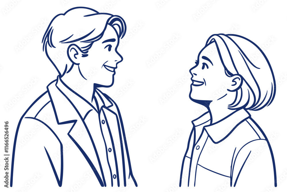 Two People in Discussion. Minimalist Line Art Illustration on White Background Two People in Discussion. Minimalist Line Art Illustration on White Background