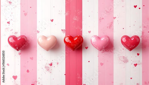 A sweet Valentines Day backdrop featuring red and pink hearts, striped patterns, and an inviting illustration banner template for a festive love theme