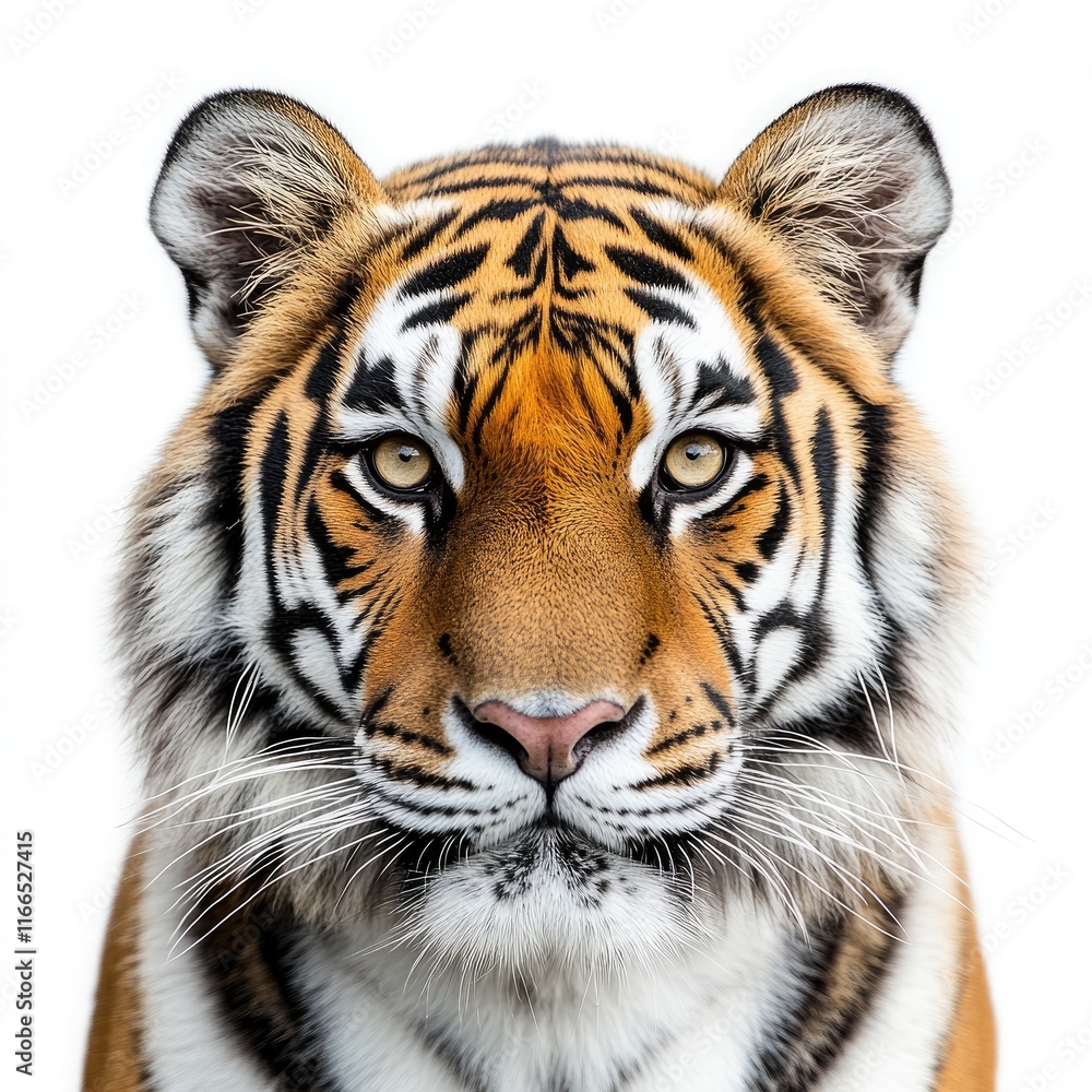 Fototapeta premium A close-up portrait of a tiger showcasing its striking features and intense gaze.