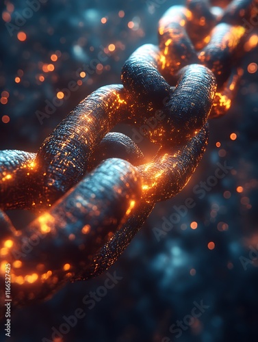 Glowing metallic chain links.