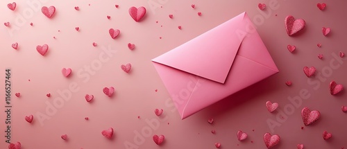 Valentines Day decoration template with a pink envelope illustration, soft pastel background, and a banner template design perfect for a romantic theme