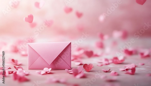 Valentines Day decoration template with a pink envelope illustration, soft pastel background, and a banner template design perfect for a romantic theme