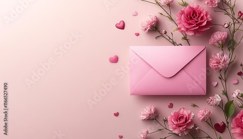 Valentines Day decoration template with a pink envelope illustration, soft pastel background, and a banner template design perfect for a romantic theme