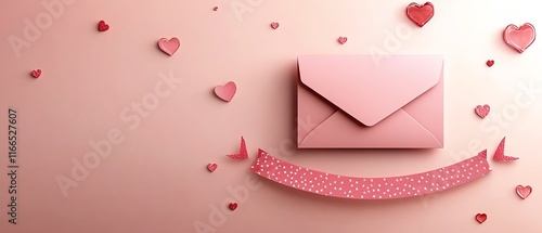 Valentines Day decoration template with a pink envelope illustration, soft pastel background, and a banner template design perfect for a romantic theme