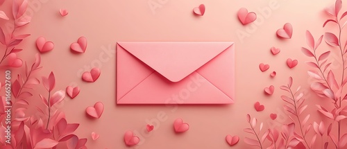 Valentines Day decoration template with a pink envelope illustration, soft pastel background, and a banner template design perfect for a romantic theme