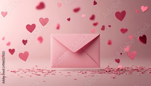 Valentines Day decoration template with a pink envelope illustration, soft pastel background, and a banner template design perfect for a romantic theme