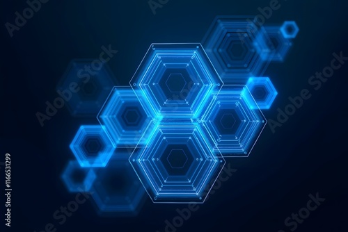 Black and blue hexagon transparent pattern abstract background, futuristic wallpaper.