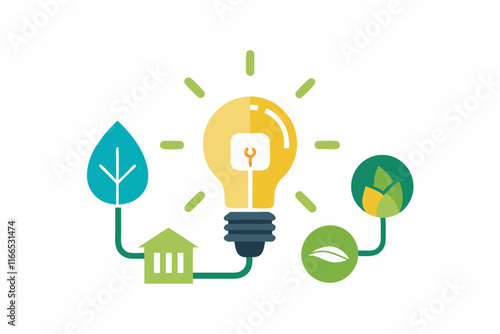 Energy Conservation: LED Lights & Energy Saving Icons