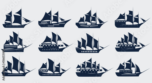 collection of phinisi ship logo vector illustration design