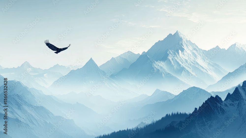 Majestic Eagle Soaring Over Serene Mountain Range Majestic Eagle Soaring Over Serene Mountain Range