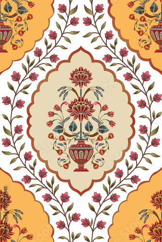Seamless Indian motif geometric Mughal seamless pattern pattern, for fabric, taxtile, cloth, paper, warping, background, backdrup, block, print,