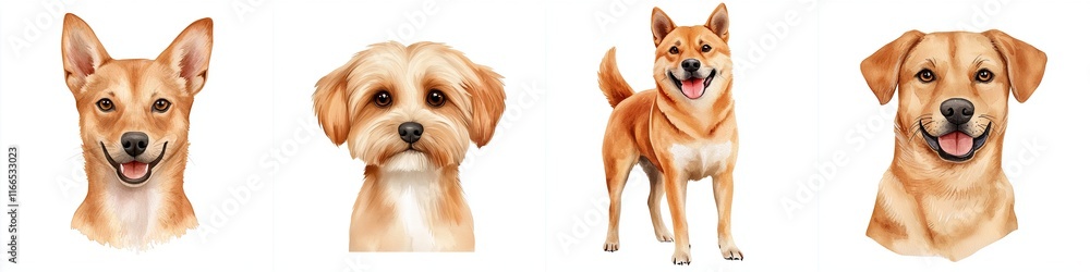 Chinese new year zodiac concept. Four cheerful dog portraits with various breeds and expressions. Chinese new year zodiac concept. Four cheerful dog portraits with various breeds and expressions.