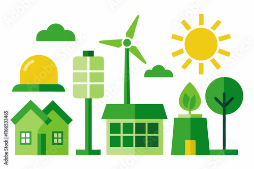 Green Energy: Solar Panels & Wind Turbines Vector Collection photo