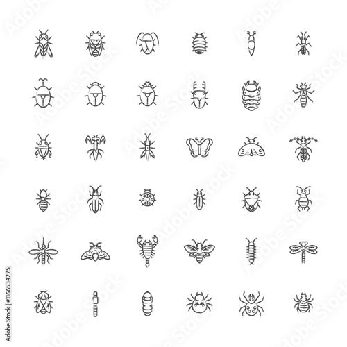 筆書きミニ昆虫のイラストアイコンセット