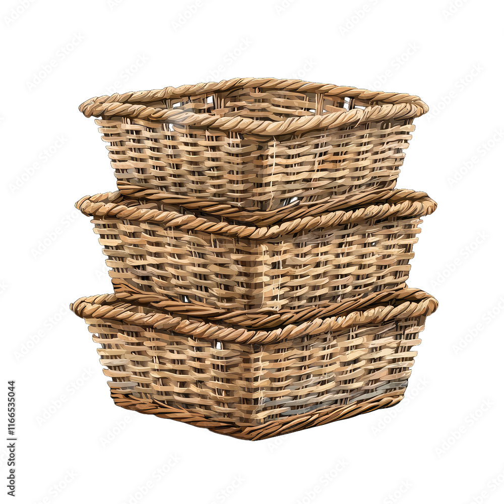 Obraz premium Stacked wicker baskets for storage and organization