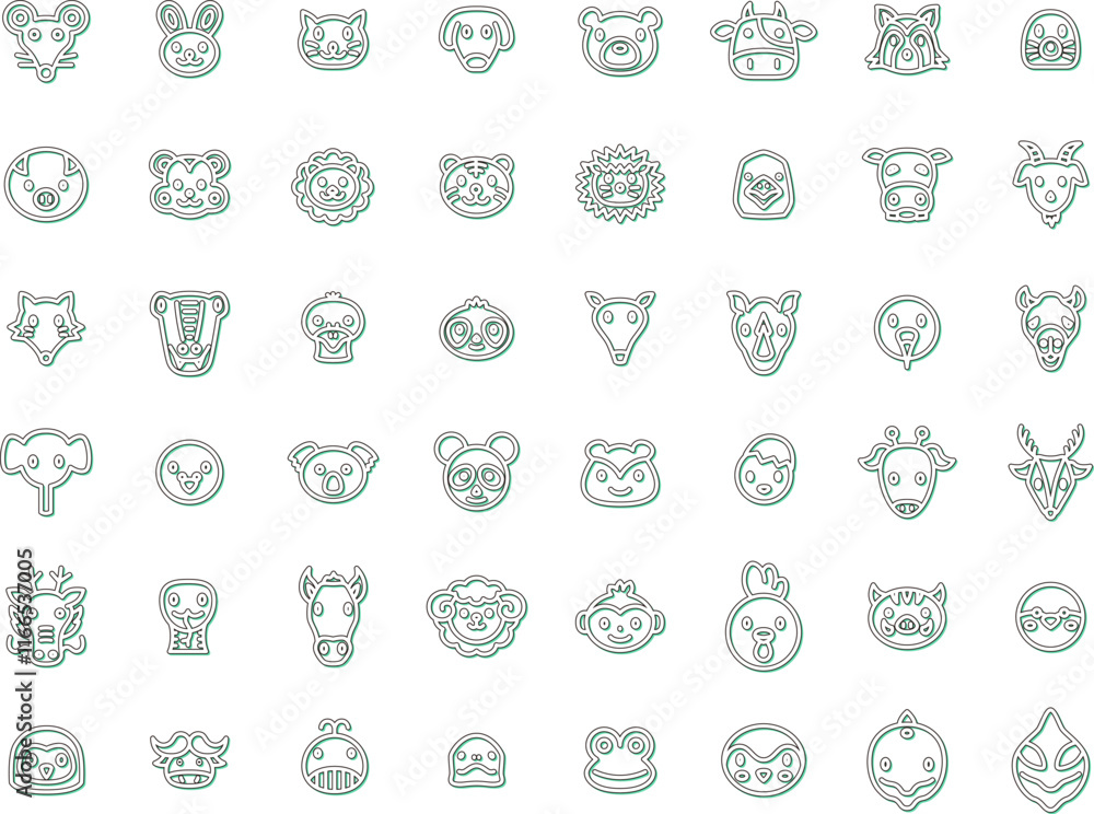 Obraz premium カラーシャドウミニ動物のイラストアイコンセット