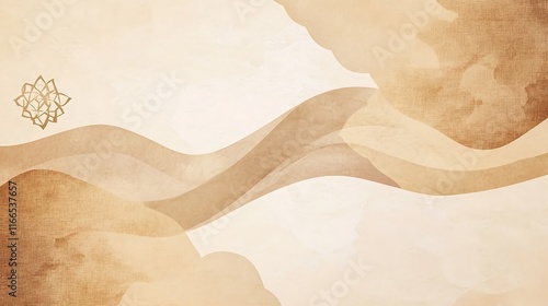 Abstract Beige Watercolor Waves Design with Floral Element